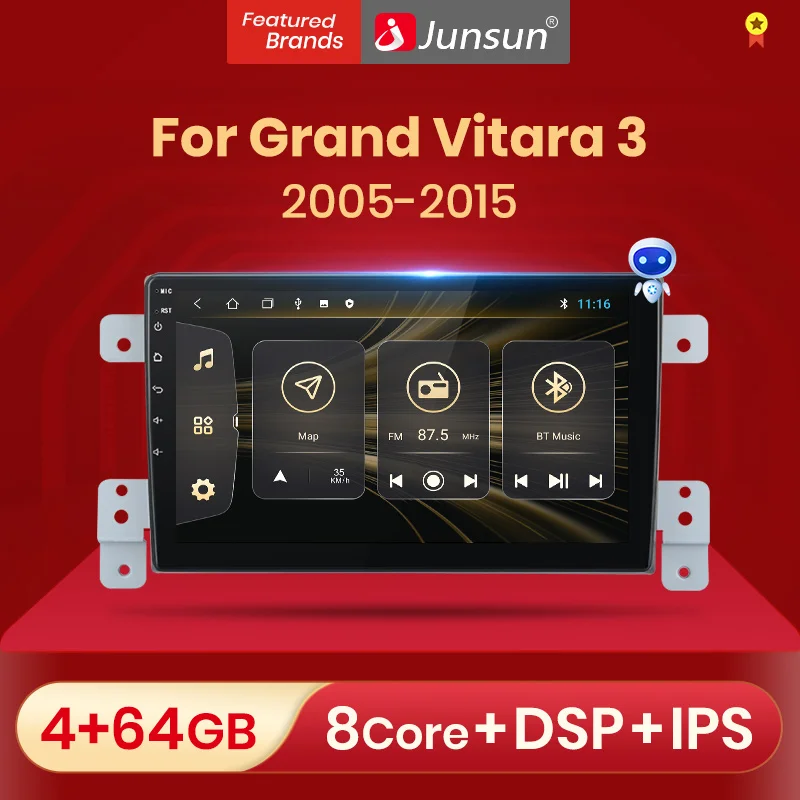 Автомагнитола Junsun V1 2 + 32 ГБ Android 10 0 для Suzuki Grand Vitara 3 2005 2015 мультимедийный