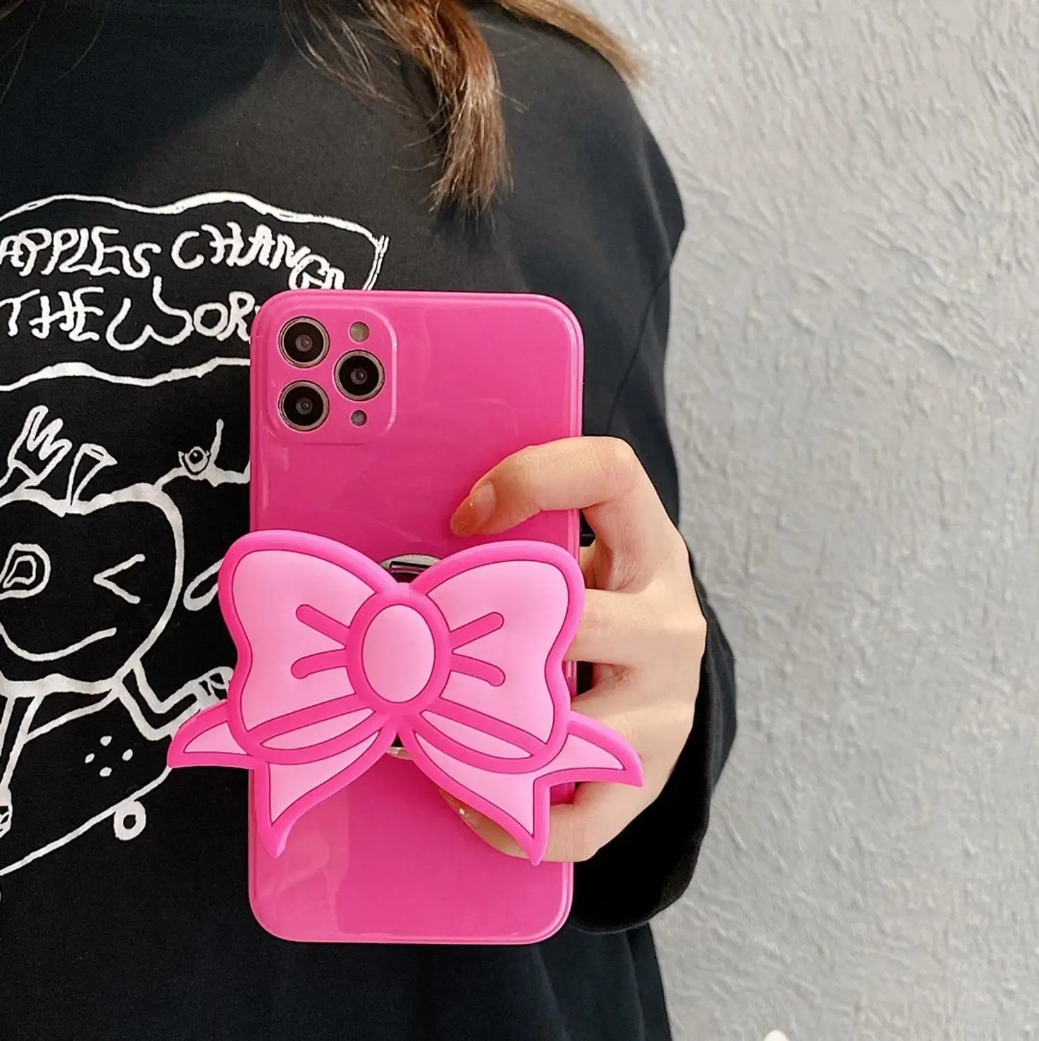 

Luxury Pink Cute Bow Stand Holder Soft Phone Case For iPhone 11 12 Pro Max Mini SE 2020 6 7 8 Plus XS 6S X XR Female Cover Funda