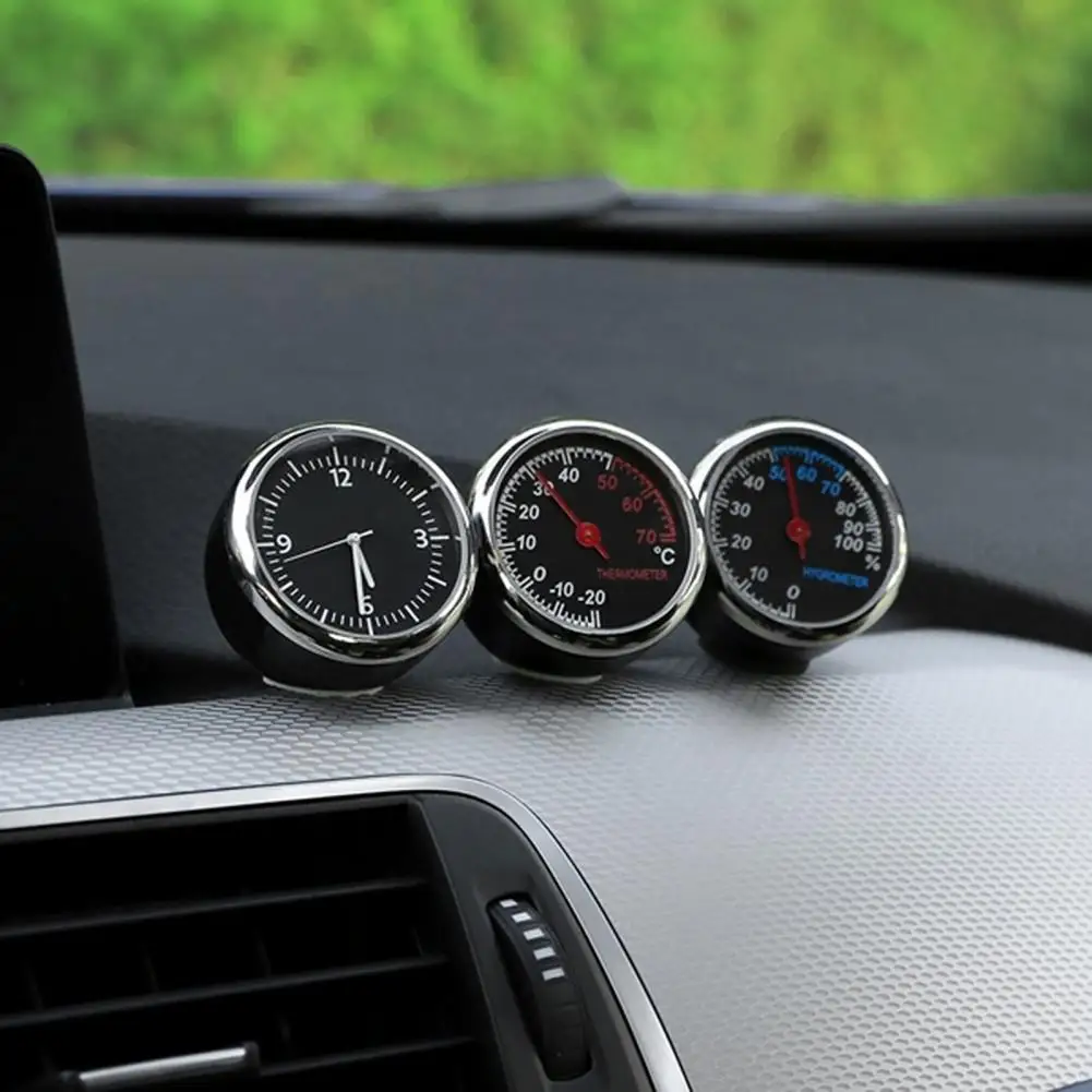 

Car Interior Mini Quartz Watch Clock Hygrometer Thermometer Dashboard Ornament Automotive Electronic Clocks