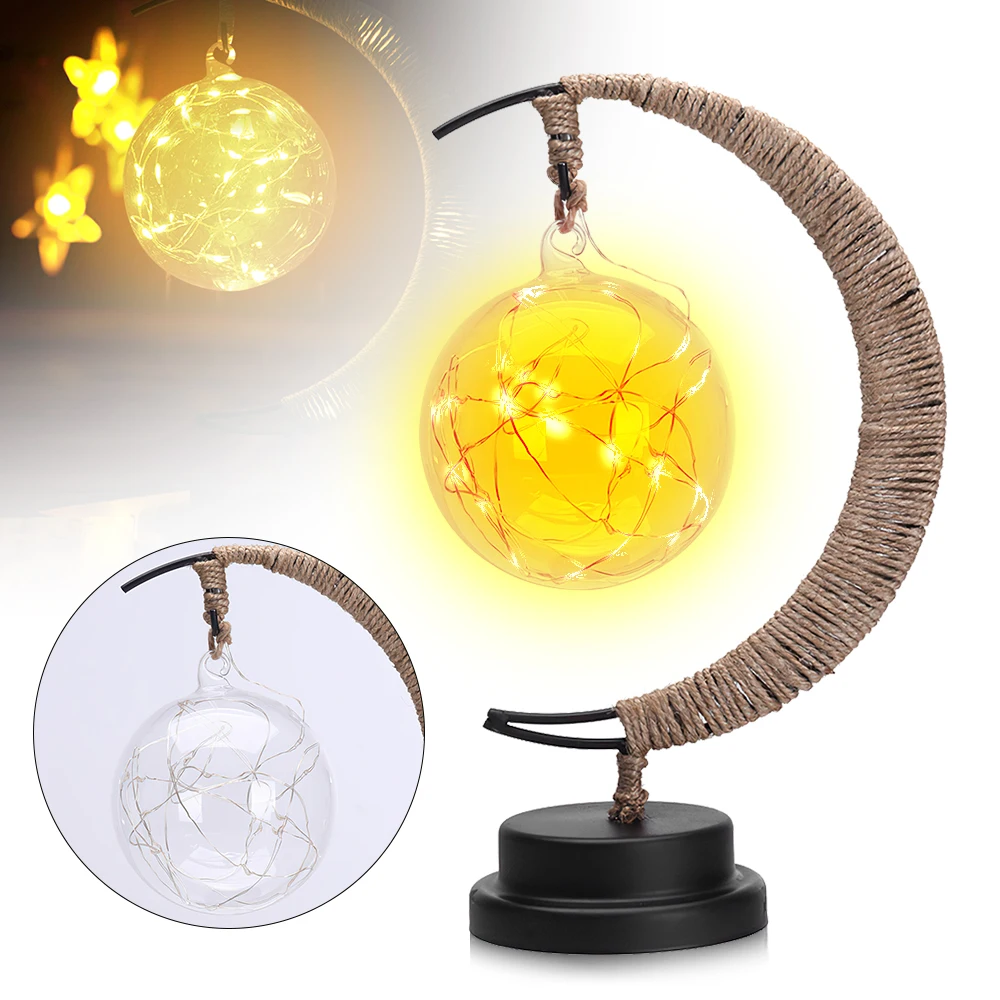 

Светодиодный ночсветильник Moon Sepak Takraw, прикроватная лампа, украшение для спальни, ручная работа, пеньковая веревка, кованый железный ночник,...