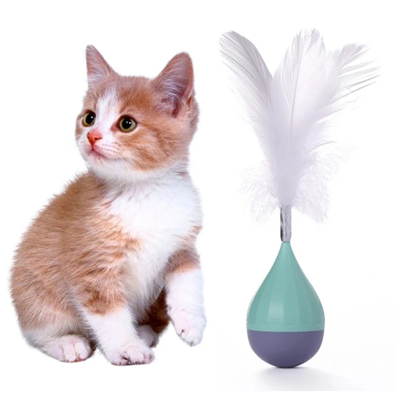 

Интерактивная игрушка для кошек с перьями, игрушечный стакан, мяч для домашних животных, вращающийся мяч с перьями для кошек