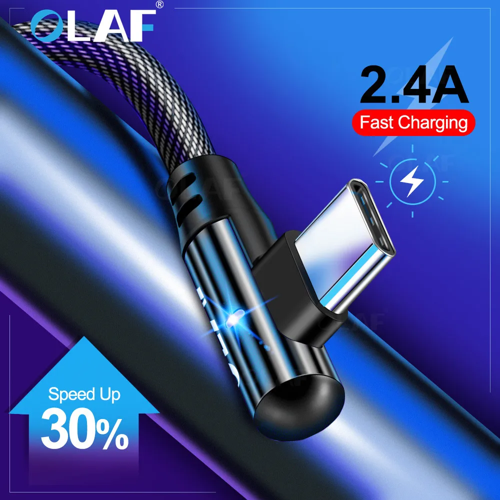 Кабель OLAF для быстрой зарядки кабель USB Type C Xiaomi Redmi Note 7 Samsung S8 S9 угол 90 градусов 2 4