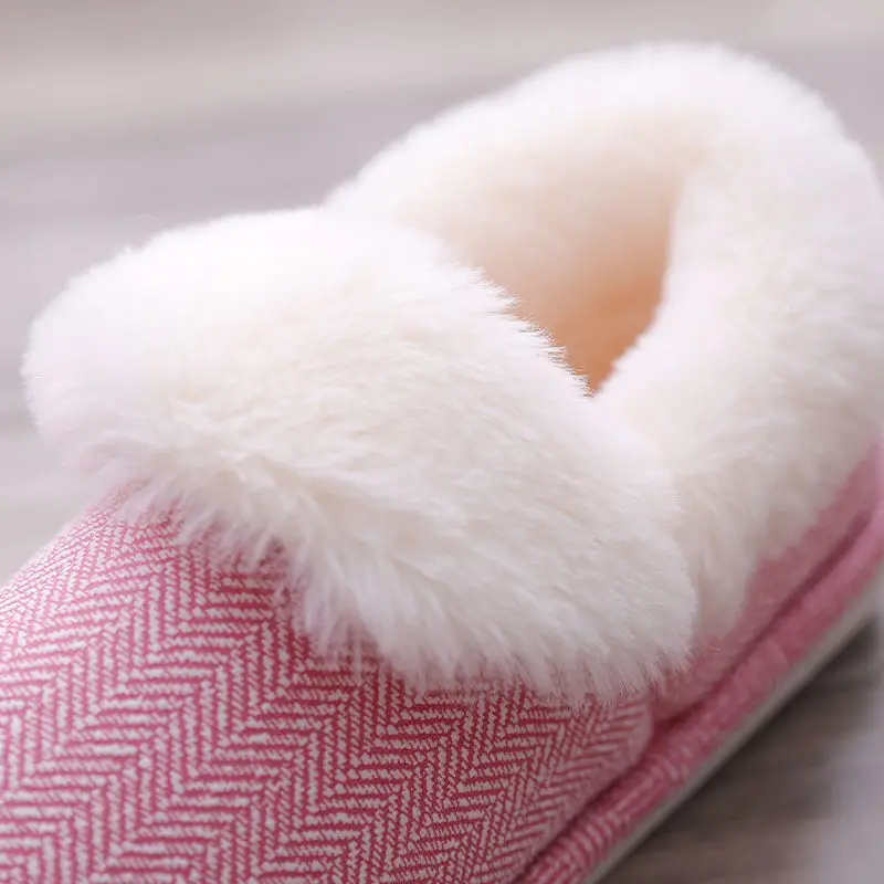 

Round toe comfort slippers womens winter plush shoes girls simple cotton fabric fur slides ladies casual shoes