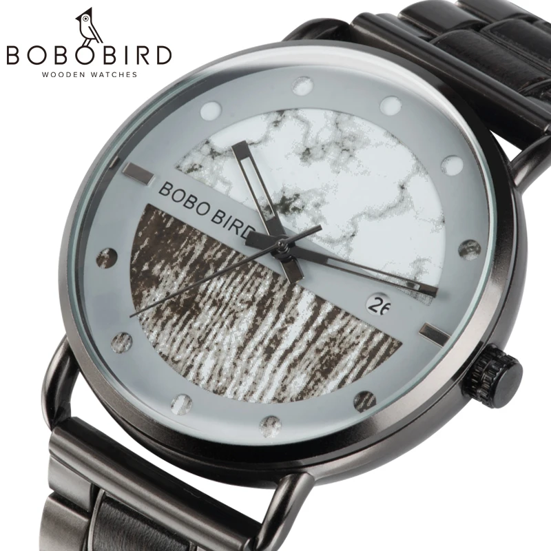 BOBO BIRD Wood relogio masculino, металлические часы, военные часы, цветной циферблат, стильный дисплей даты, erkek kol saati