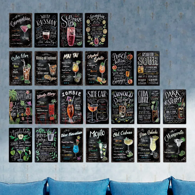 Cocktail Metal Posters Mojito Zombie Tin Sign Vintage Pub Plaque Wall Decor for Bar Club Man Cave Retro Iron Painting | Дом и сад