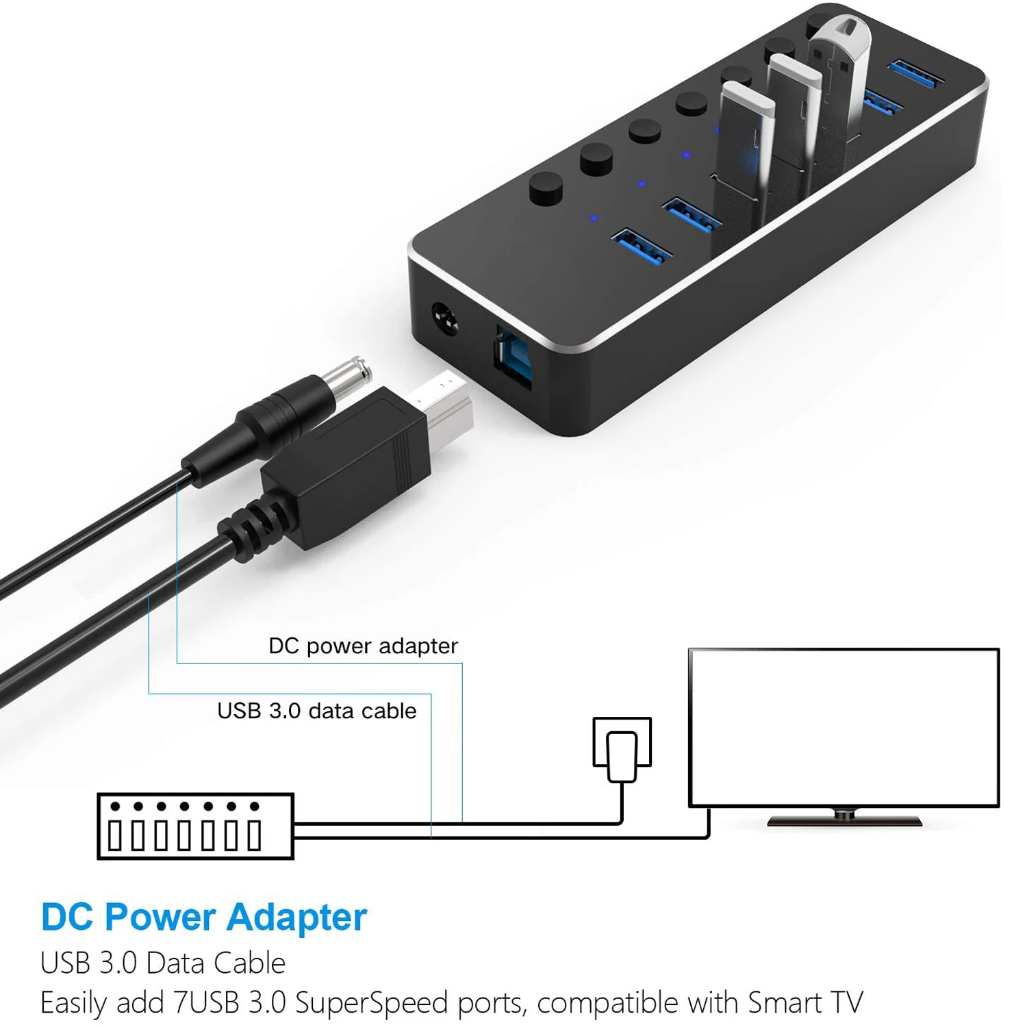 

USB 3.0 Hub USB Hub 3.0 Multi USB Splitter 3 Hab Use Power Adapter 7 Port Multiple Expander 2.0 USB3 Hub with Switch for PC