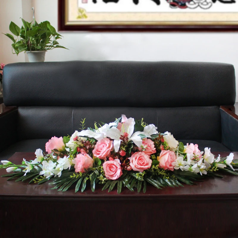 artificial rose lily flower row table runner wedding hotel sign in road lead home Christmas DIY decoration | Дом и сад