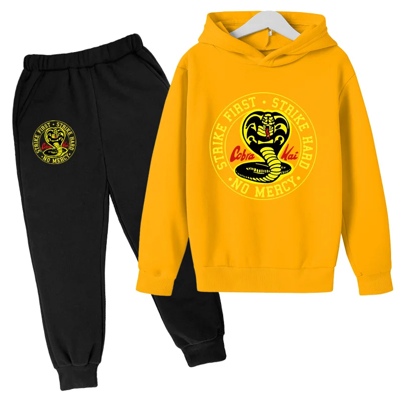 

4T-14T oversize girl hoodies Cobra kai Costume print Fashion cool boys Hoodies Jackets Long Sleeve Sweatshirt+pants Casual Suit