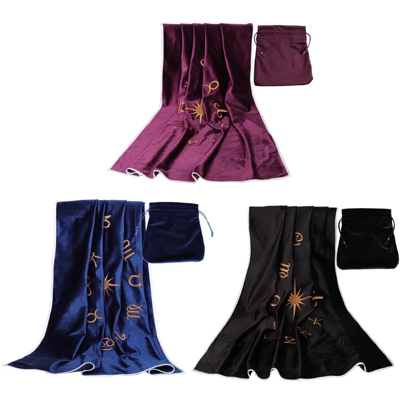 

Velvet Tarots Divination Tablecloth and Bag Constellation Embroidery Altar Cloth
