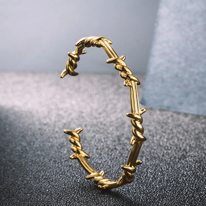 

Men's Hip-hop Rock Fashion Style Gift Design Twisted Pair Metal Wire Geometric Opening Men's Bracelet