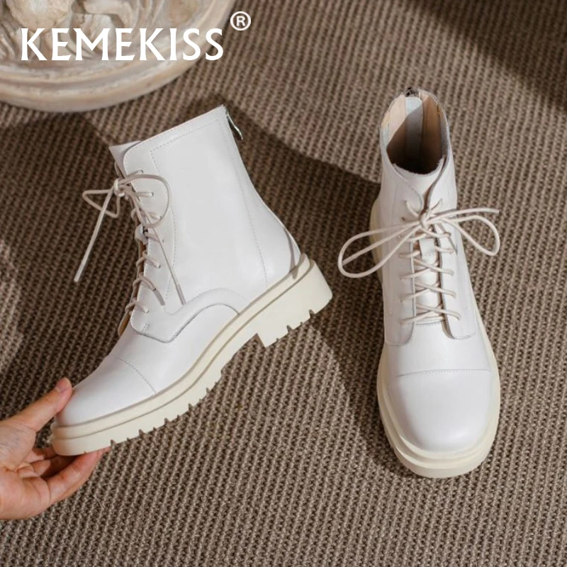 

KemeKiss Women Short Boots Real Leather Flat Heel Ankle Boots Women Fashion Party Shoes Women Daily Women Footwear Size 33-40