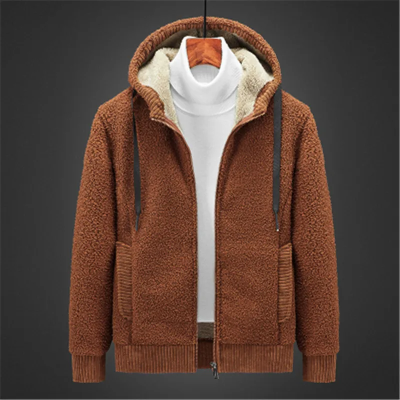 

Winter Thick Fleece Hoodies Men Casual Jacket Fur Lining Solid Warm Cloth Zipper Coats Sweatshirts Cashmere Parkas 6XL 7XL 8XL