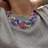 punk rainbow acrylic chain necklace for women fashion statement big chunky resin hip hop choker collar femme necklace jewelry
