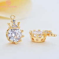 300 4pcs 12x8mm 24k gold color plated brass with zircon crown charms pendants high quality diy jewelry making findings