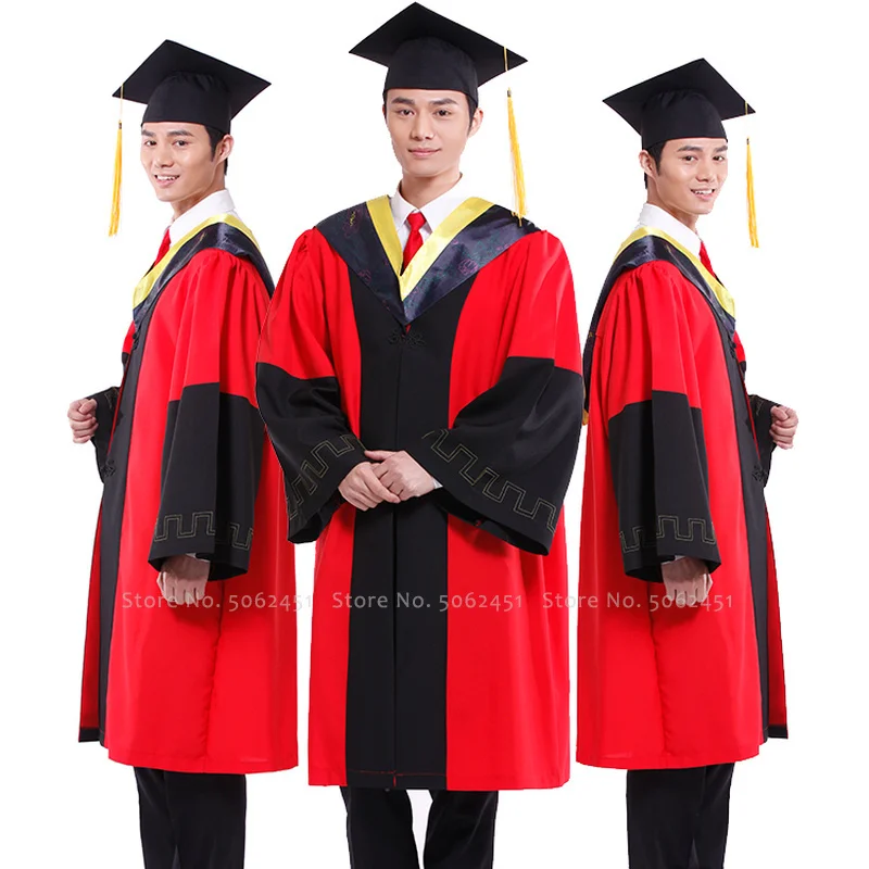 Men Tutor Degree Master Doctor Dean School Uniforms Students Bachelor Hat College Coats Robes Cloaks Graduation Ceremony Outfits