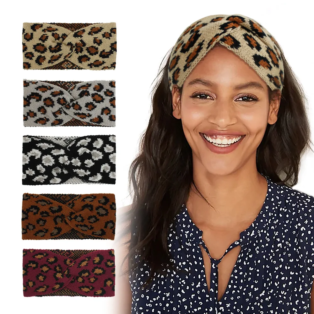 

Winter Knitted Leopard Print Headband for Women Luxurious Cheetah Turban Headband Knot Twisted Cheetah Print Tied Hairband CS38E