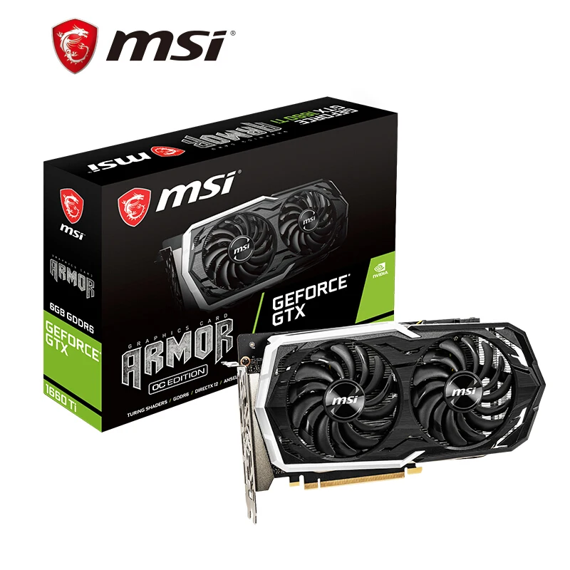 

Оригинальная игровая Видеокарта MSI GeForce GTX 1660 Ti ARMOR 6G OC E-Sports 1860 МГц GDDR6 бит