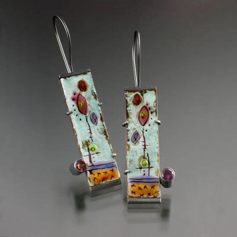 

Vintage Pendientes Painted Flower Enamel Resin Drop Earrings for Women Boho Jewelry Red Crystal Brincos Hook Dangle Earring