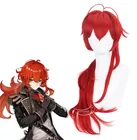 Аниме 80 см разбавитель Genshin Impact Косплей красные волосы длинные вьющиеся стилизованные термостойкие для взрослых мужчин женщин мужчин Хэллоуин ролевые игры