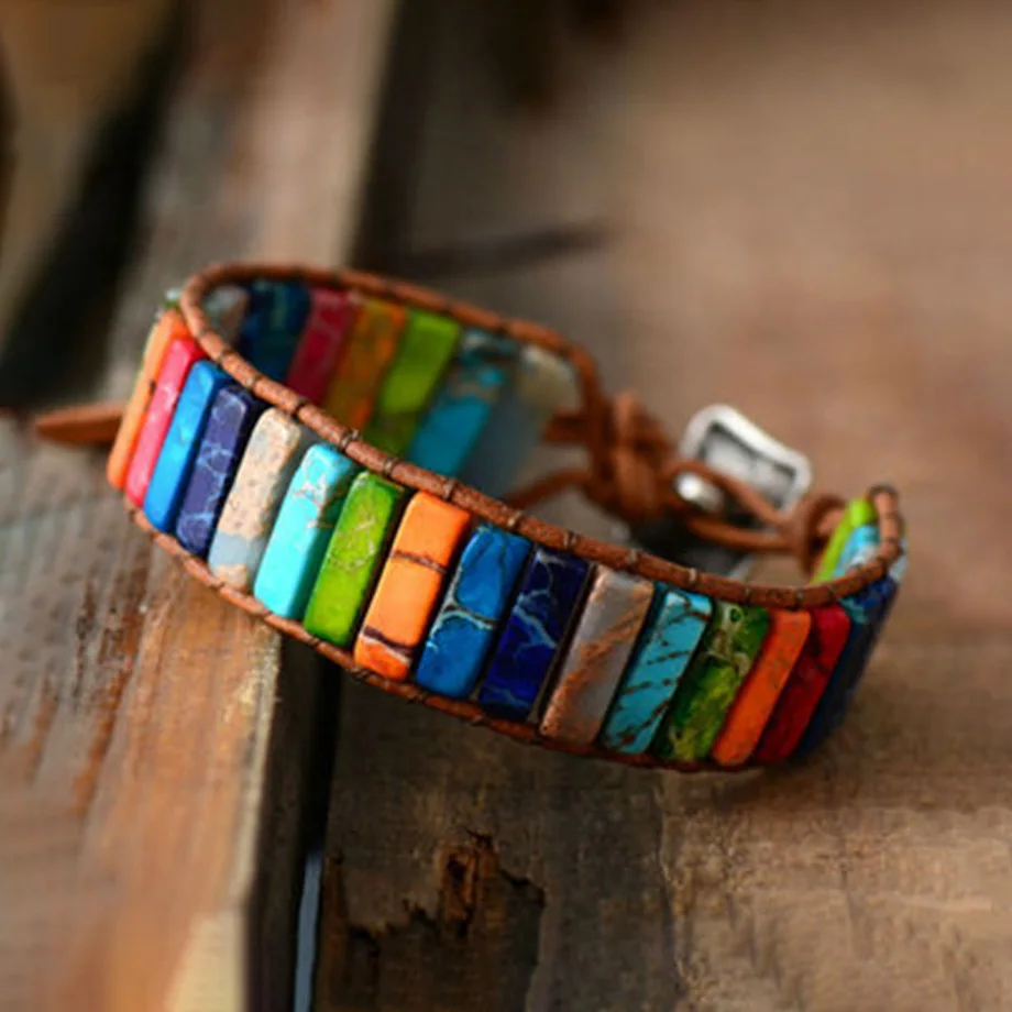 CSJA 7 Чакра браслет натуральный камень красочные браслеты из яшмы Кожа