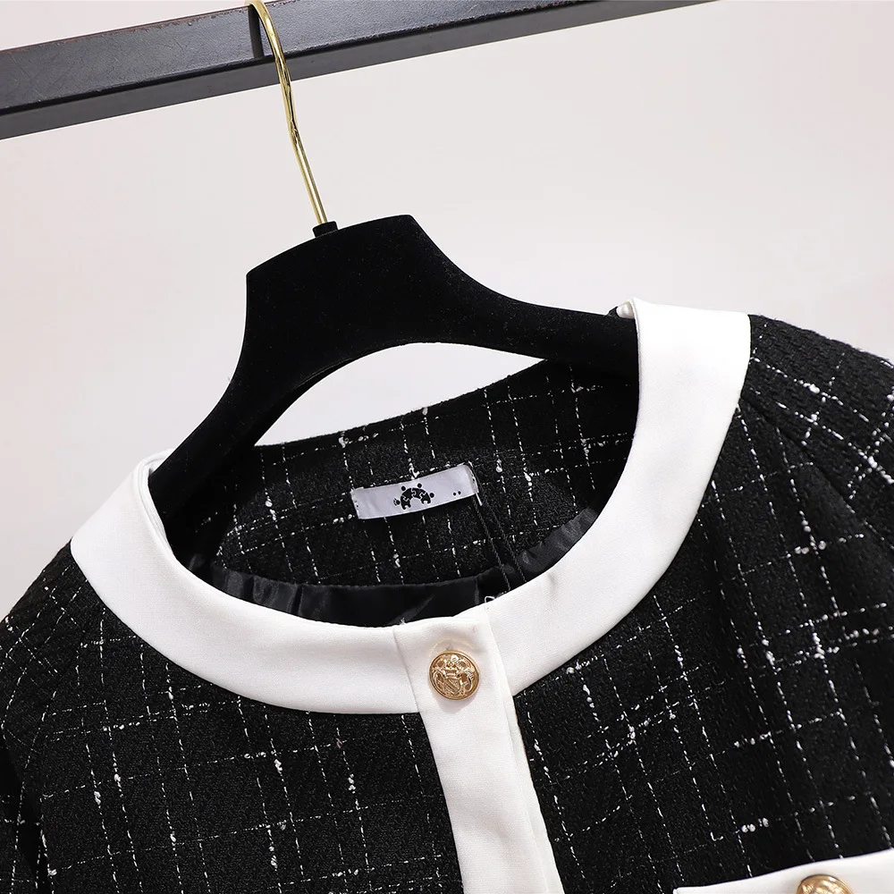 

Loose Pocket Plaid Button Coat New Ladies Autumn Winter Plus Size Long Jacket For Women Large Long Sleeve