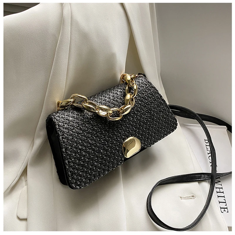 

Fashion Crossbody Bags for Women 2021 Trend Handbags Weave Exquisite Shoulder Bag Gold Chain Messenger Bags Mini Pu Purse Pack