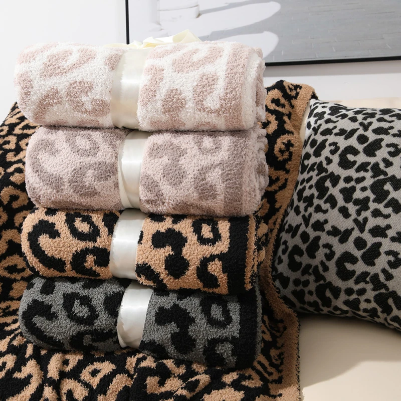 Нордическое вязаное одеяло жаккардовое мягкое покрывало с леопардовым принтом