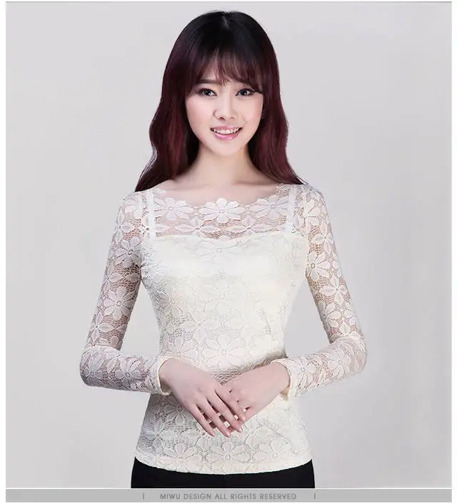 

Plus size S-5XL 2018 New fashion Women's Lace Crochet Blouses Shirts Long Sleeve Sexy Tops Women Blouse