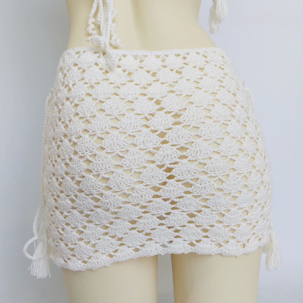 Сексуальное женское кружевное вязаное Бандажное бикини с высокой талией пляжная