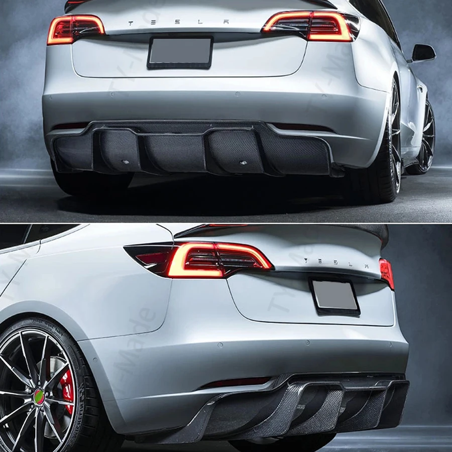 

Carbon Fiber/Bright Black Rear Bumper Diffuser Spoiler Chin for Tesla Model 3 Rear Lip Diffuser Protector 2016-2019 2020 2021car