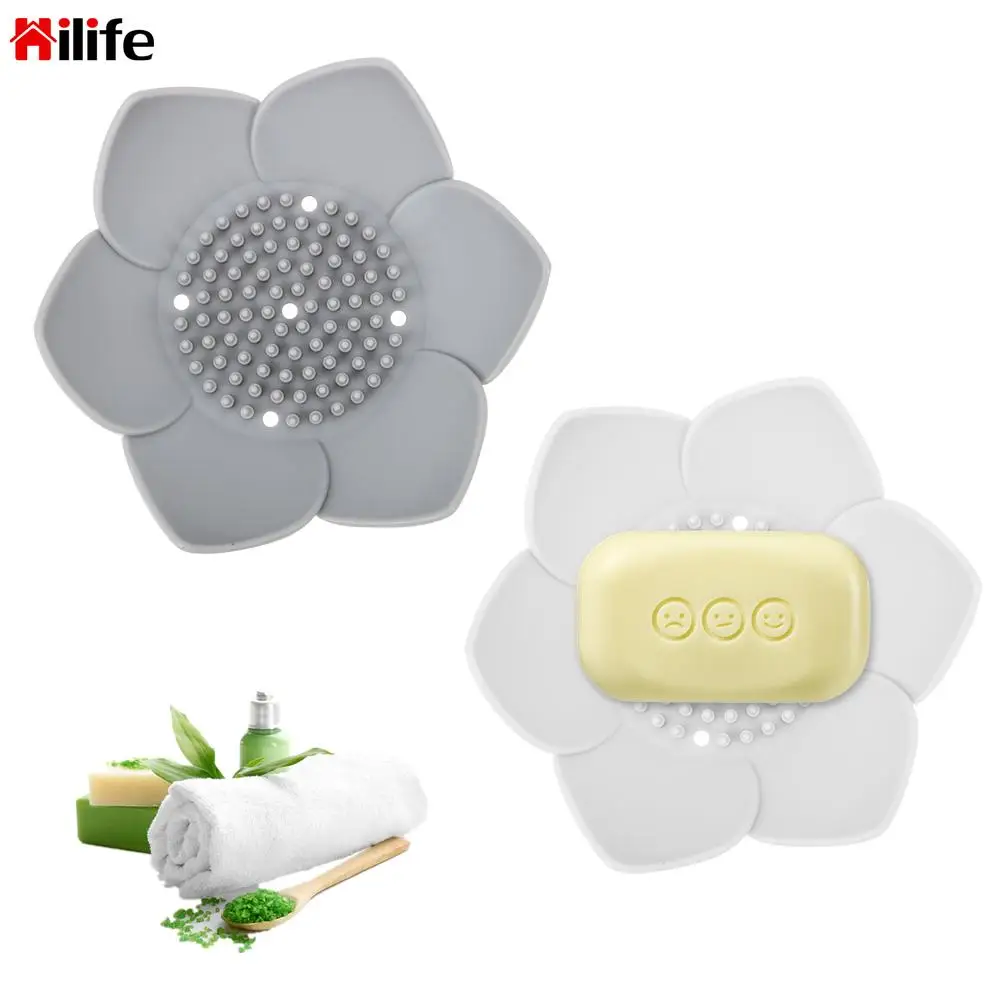 

HILIFE Drain Soap Bar Silicone Bathroom Storage Lotus Shape Soap Dish Waterproof Leak