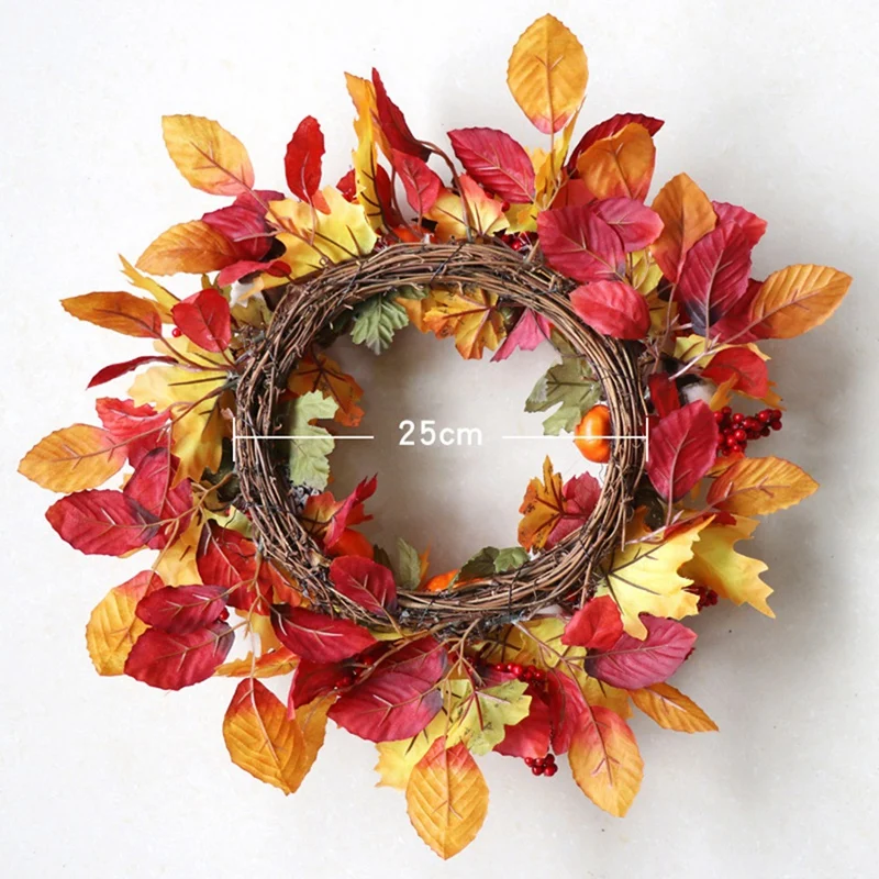 

Fall Door Wreath Artificial Harvest Wreath with Maple Leaves Pumpkin Pinecone Berries for Thanksgiving Front Door Decor-ABUX