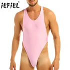 Мужской Нижнее белье Sissy без рукавов с перекрестной спиной и высоким вырезом, стринги, трико, комбинезон, облегающая Пижама, сексуальная клубная одежда