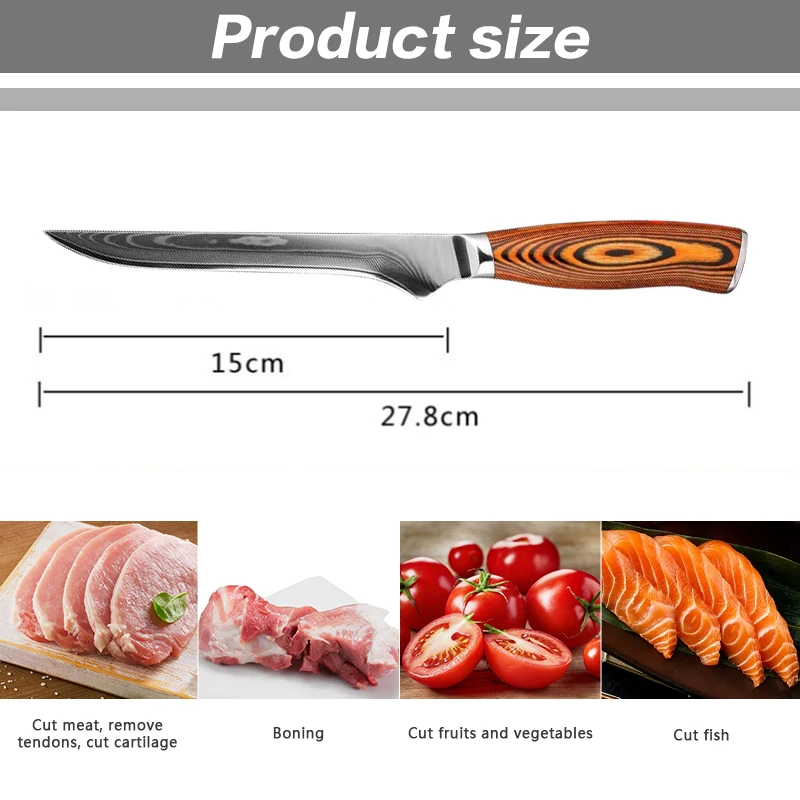 Кухонный нож из дамасской стали шеф-повар с лазерным узором для мяса мясника