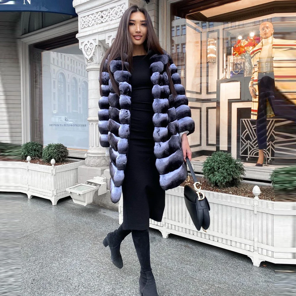 Winter Fashion Real Rex Rabbit Fur Vest Chinchilla Color Natural Whole Skin Genuine Rex Rabbit Fur Vest Stand Collar Overcoats