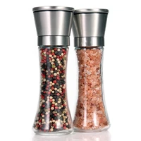 188 brushed stainless steel pepper mill and salt mill 6 oz glass tall body 5 grade adjustable ceramic rotor