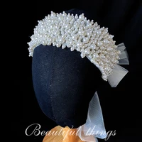 vintage beaded pearls bridal veil wedding hair wreath handmade women headpiece hair accessories tocados para el pelo