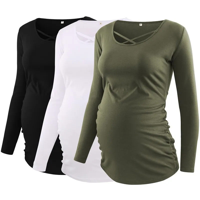 3 pieces as pic Комплект из 3 предметов; топы для беременных с рюшами; туника с длинными рукавами; Одежда для беременных; Повседневная рубашка для беременных; топы - Цвет: 3 pieces as pic