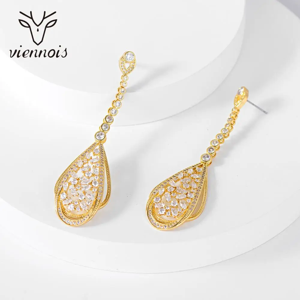

Viennois Luxury Wedding Bridal Drop Earrings for Women Water Drop Shape Zircon Crystal Dangle Earrings Engagement Jewelry Gifts