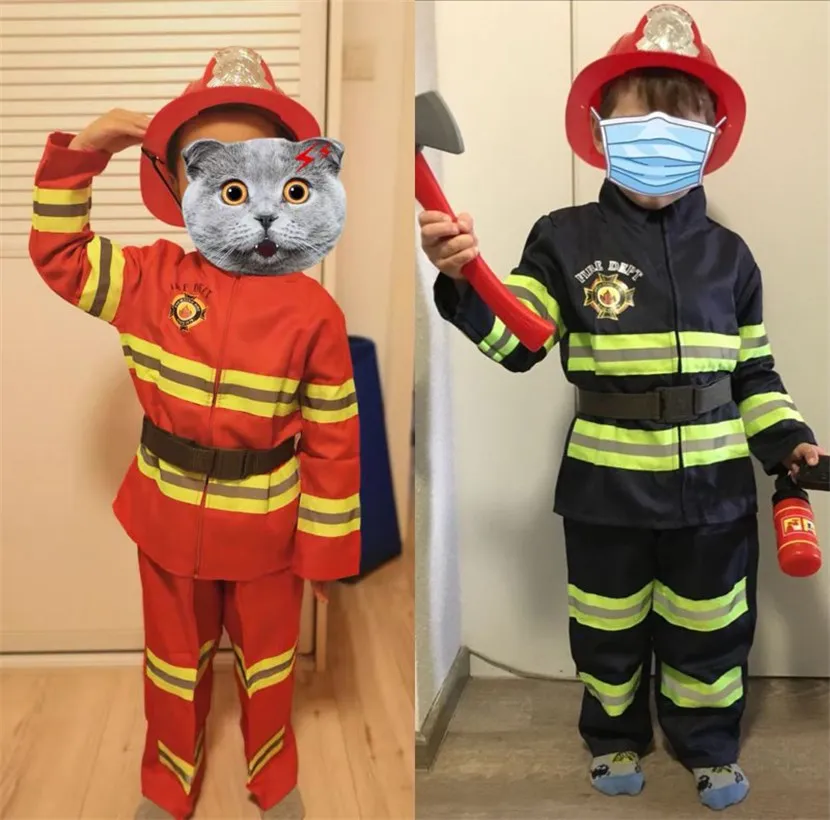 Костюм пожарного для мальчиков косплея карнавала вечеринки Хэллоуина школьного