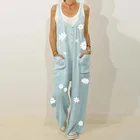 Женский хлопковый комбинезон с цветочным принтом, элегантный Свободный комбинезон на пуговицах с открытой спиной и карманами, модель #616 на лето 2020