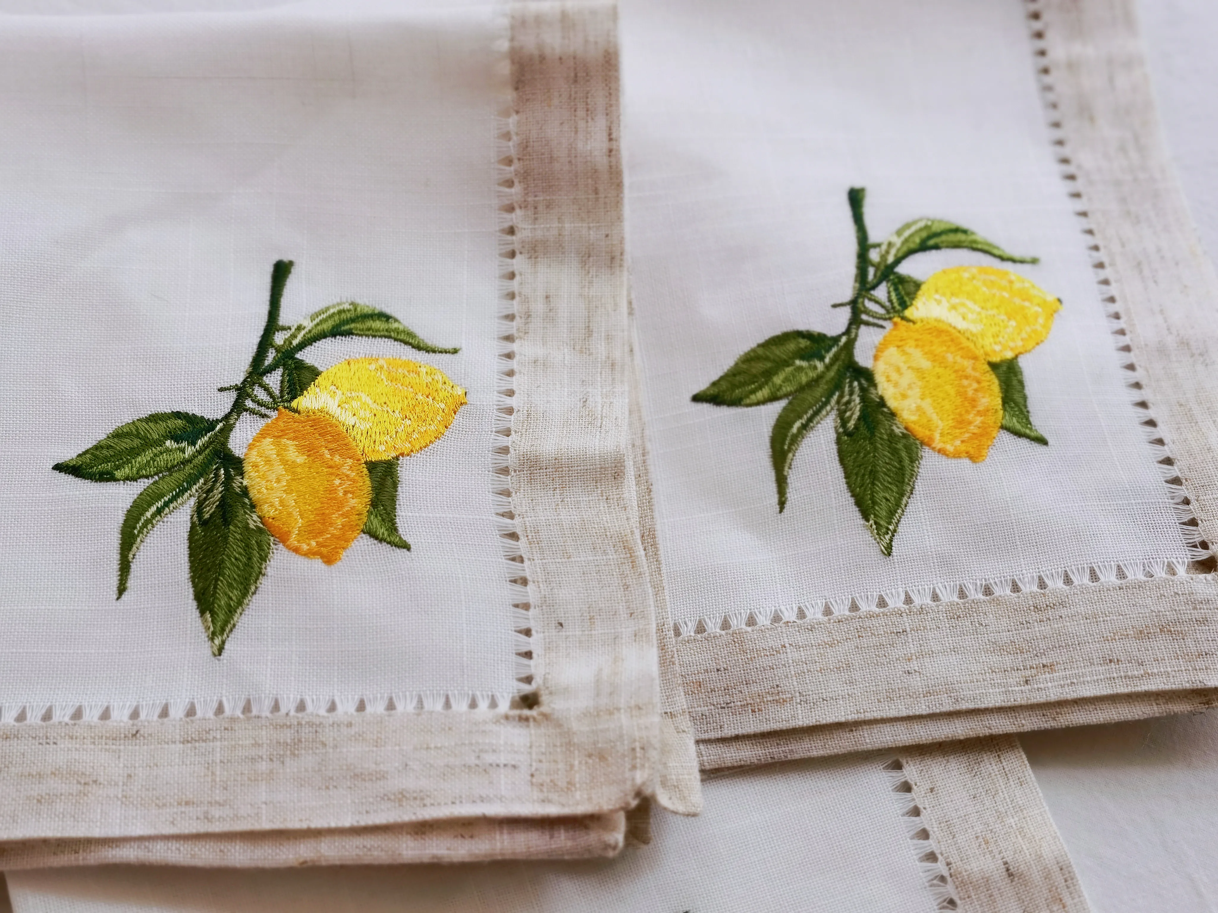 Practical &amp Versatile Napkin with Handmade Hemstitch Elegant Linen Look Table Decoration Lemon Embroidery | Дом и сад