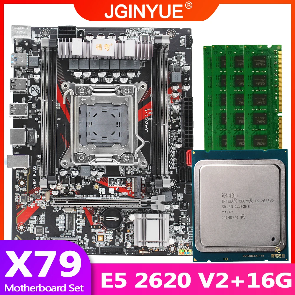 Bestellen JGINYUE X79 Motherboard LGA 2011 Set Kit Mit Xeon E5 2620 V2 Prozessor Und DDR3 16GB(4*4GB) REG ECC Speicher X79M PLUS