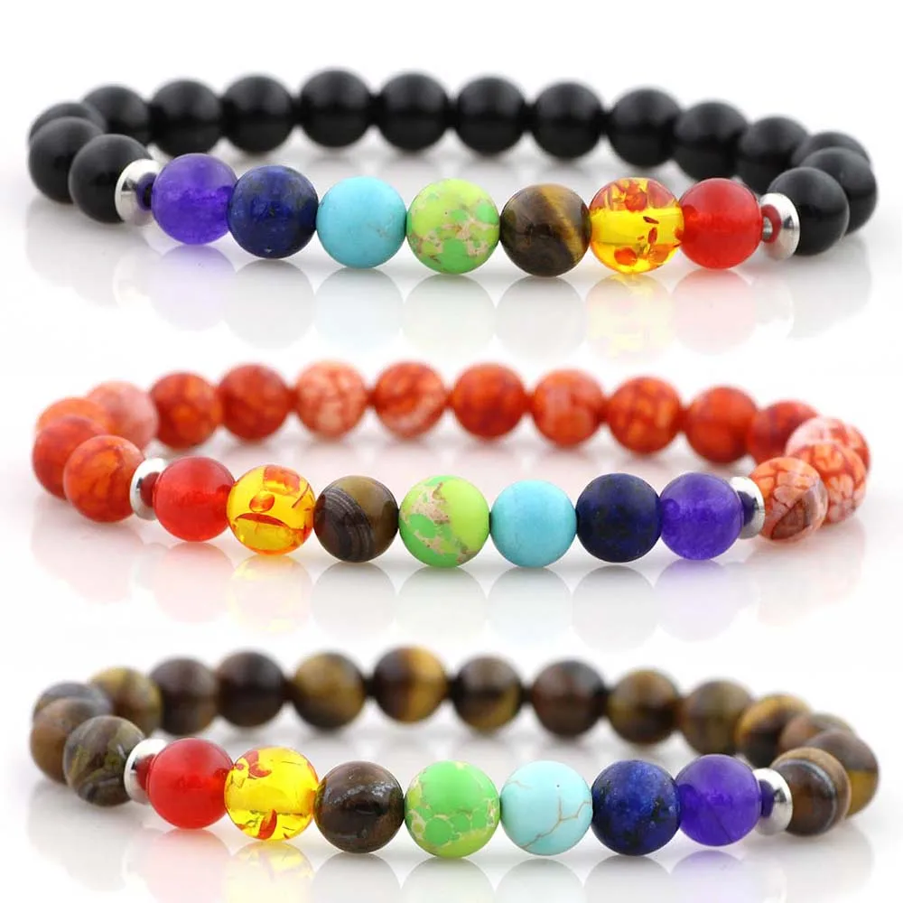 7 Чакр исцеляющий браслет из бисера нержавеющей стали натуральный лавовый камень
