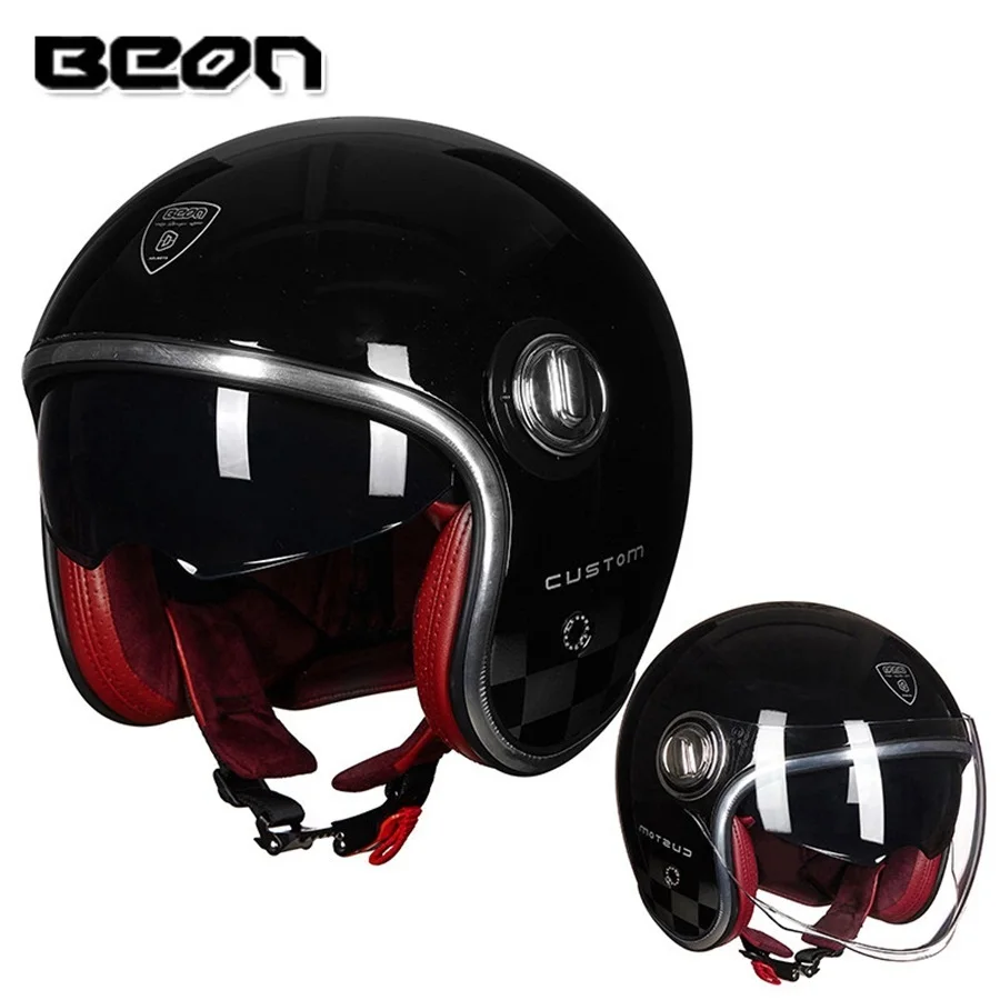 bright black1 1 шт., 3/4, открытый шлем для скутера, в горошек, ABS, Ретро стиль, двойной козырек, шлем для гонок, мото, мотоциклетный шлем - Цвет: bright black1
