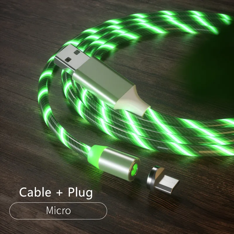 Green for Micro 1/2 м Магнитный кабель для быстрой зарядки светящийся в ночное время 2.4A Micro usb type C кабель для iphone samsung huawei Светодиодная лампа Xiaomi провод шнур - Цвет: Green for Micro