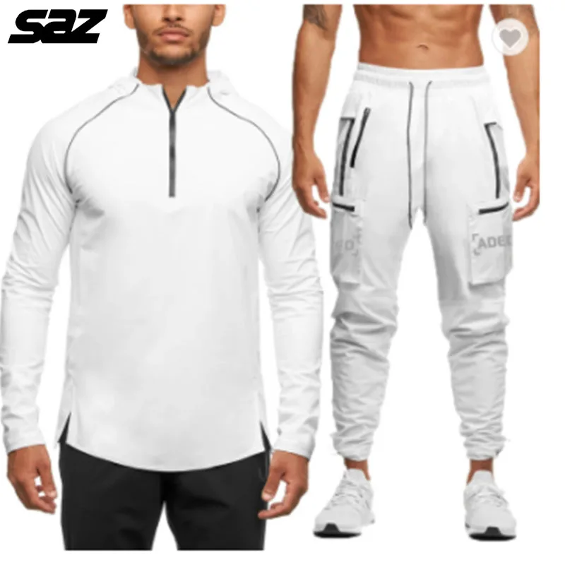 

SAZ Wholesale Custom print Logo Style Sport 2 pieces Set Suit Outdoor Comfortable Sports Tracksuit Sweat Suit