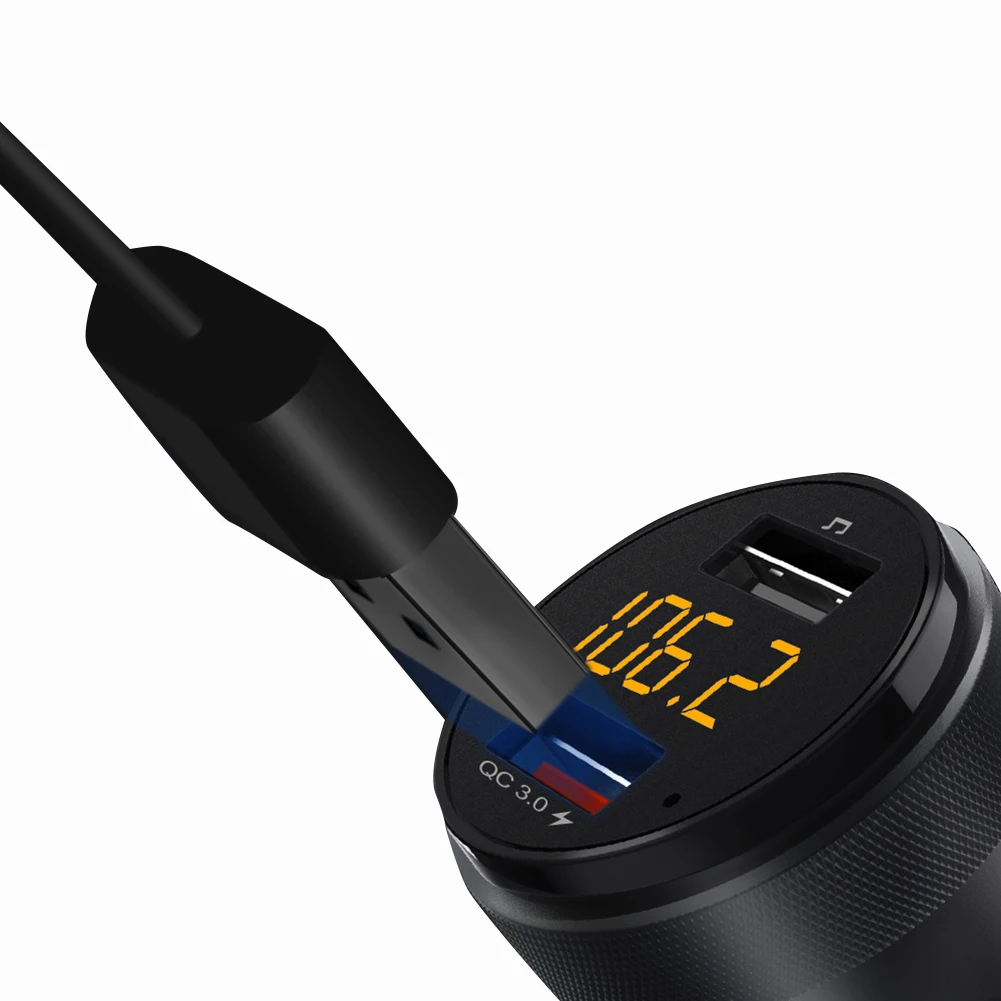 

QC3.0 Wireless Bluetooth FM Radio Adapter Music Player FM Transmitter Car Kit with Hands-free Calling Support USB Drive Charger