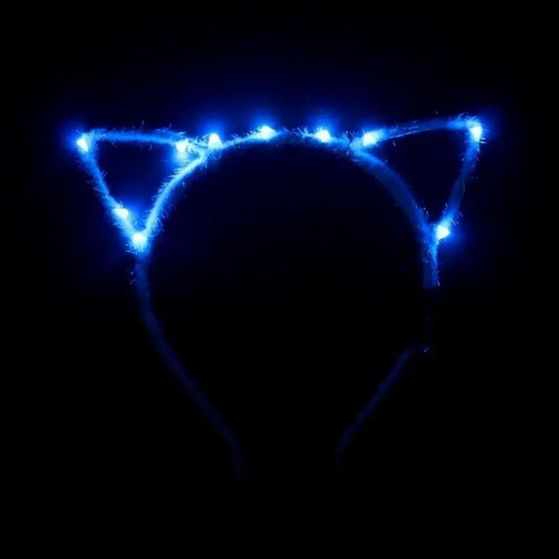 

1Pc Women Girls LED Flashing Cute Pointed Cat Ears Hair Hoop Glowing String Lights Plush Cloth Wrapped Headband Party Supplies
