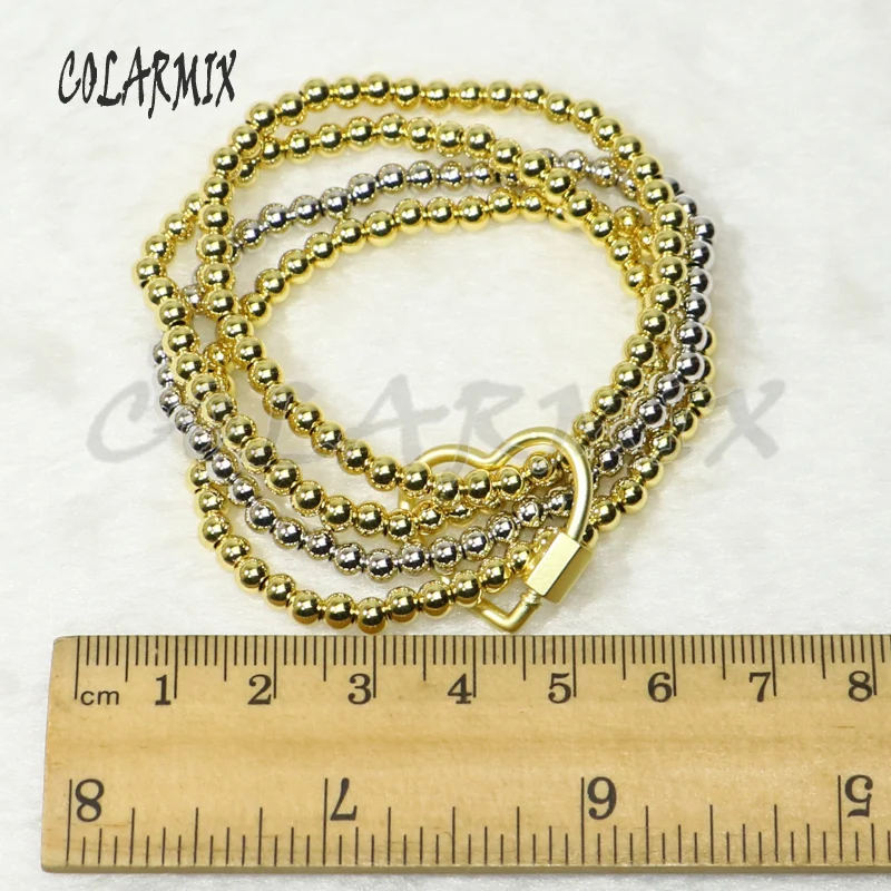

5pcs 4 strands bracelets Heart lock charm beaded bracelet mix colors fashion jewelry accessories gift for women 50333